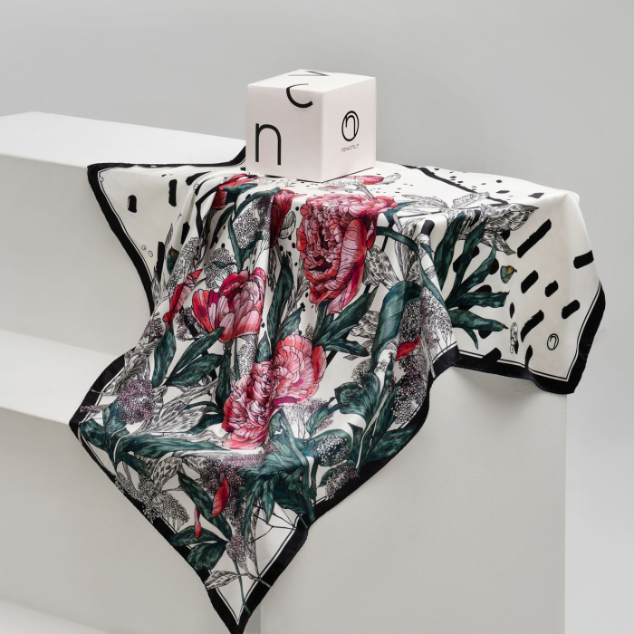 Silk handkerchief "Delicate" peonies