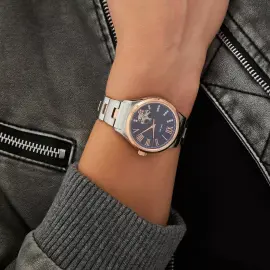 Наручные механические часы Lincor Uni сине-золотистые с серебристым ремешком