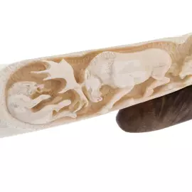 Композиция из клыка моржа "Охота волков на лося"