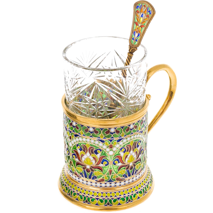 Cup holder "Scarlet flower" with stained glass enamels
