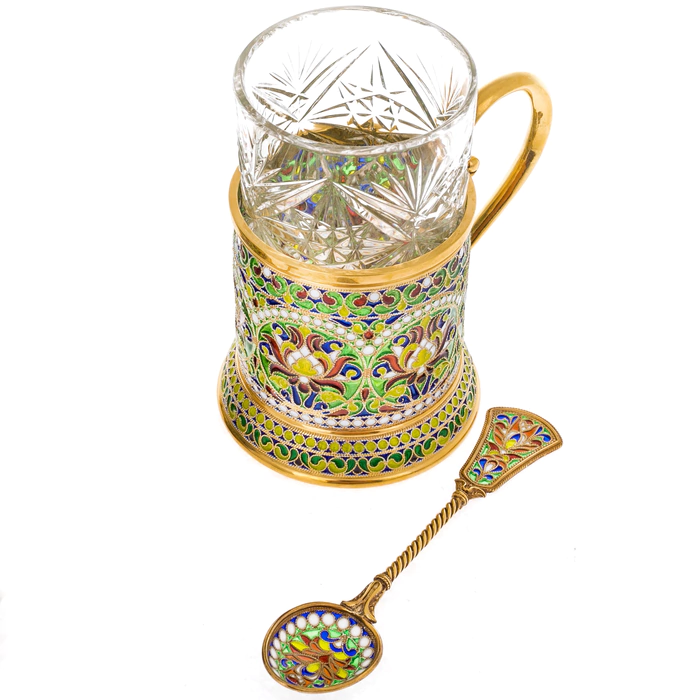 Cup holder "Scarlet flower" with stained glass enamels