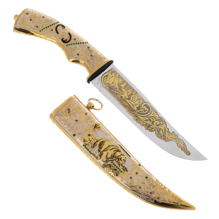 Souvenir knife "Bear" with cubic zirconia, Zlatoust