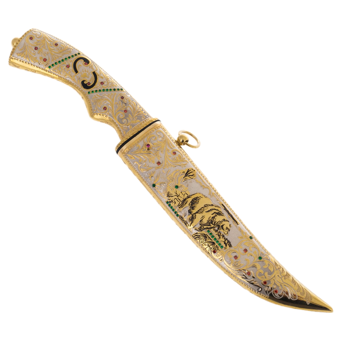 Souvenir knife "Bear" with cubic zirconia, Zlatoust