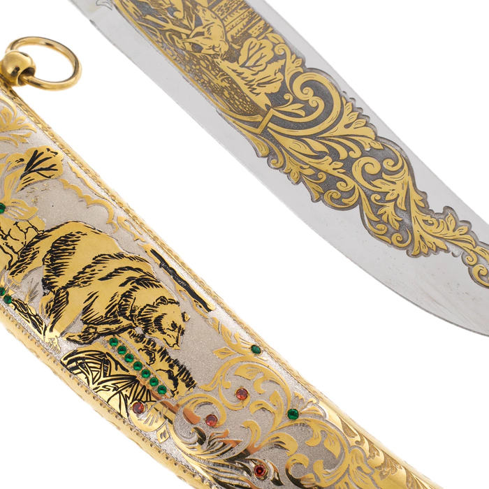 Souvenir knife "Bear" with cubic zirconia, Zlatoust
