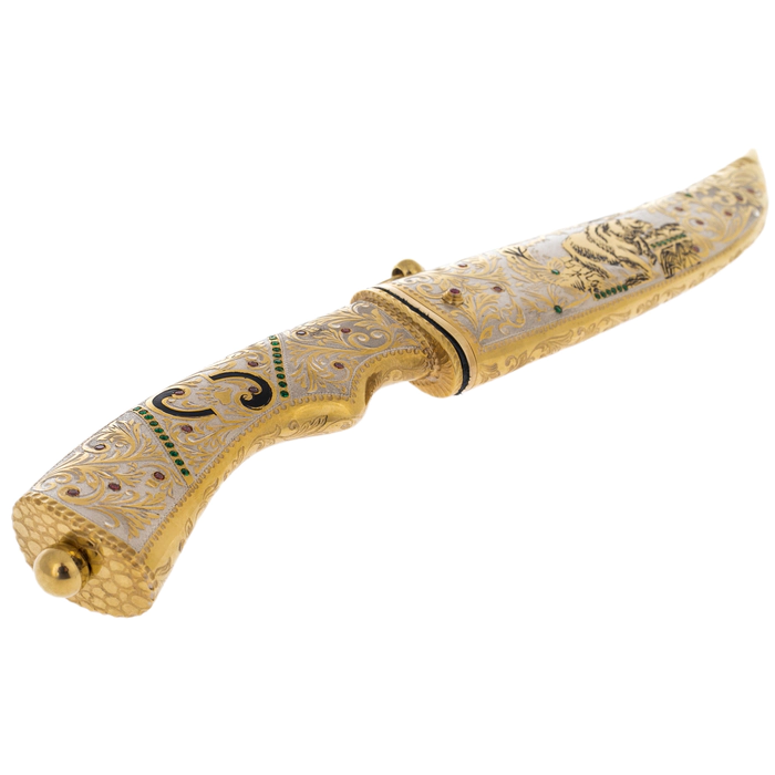 Souvenir knife "Bear" with cubic zirconia, Zlatoust