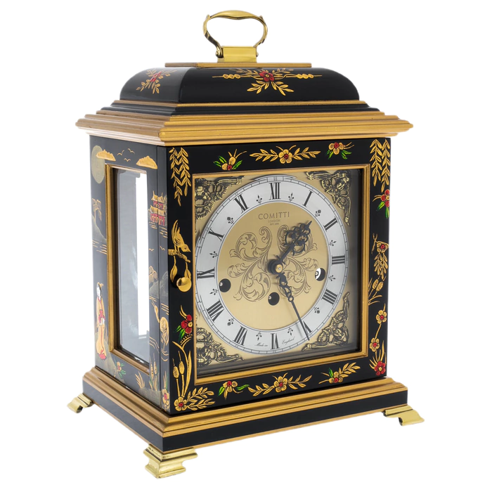 Mantel clock "The Georgian Basket Top in Chinoiserie Samurai Artwork" black
