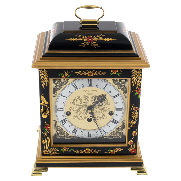 Mantel clock "The Georgian Basket Top in Chinoiserie Samurai Artwork" black