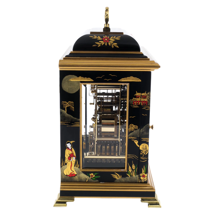 Mantel clock "The Georgian Basket Top in Chinoiserie Samurai Artwork" black