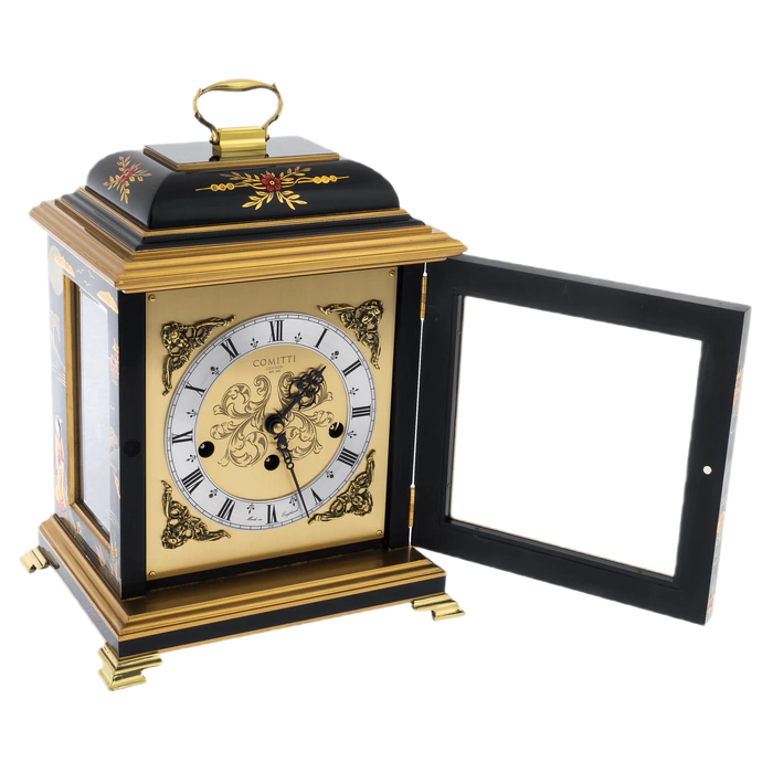 Mantel clock "The Georgian Basket Top in Chinoiserie Samurai Artwork" black