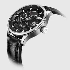 Наручные механические часы с автоподзаводом  Lincor черно-серебристые с черным ремешком