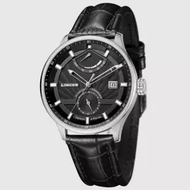 Наручные механические часы с автоподзаводом  Lincor черно-серебристые с черным ремешком