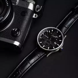 Наручные механические часы с автоподзаводом  Lincor черно-серебристые с черным ремешком