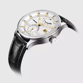 Наручные механические часы с автоподзаводом Lincor серебристые с черным ремешком