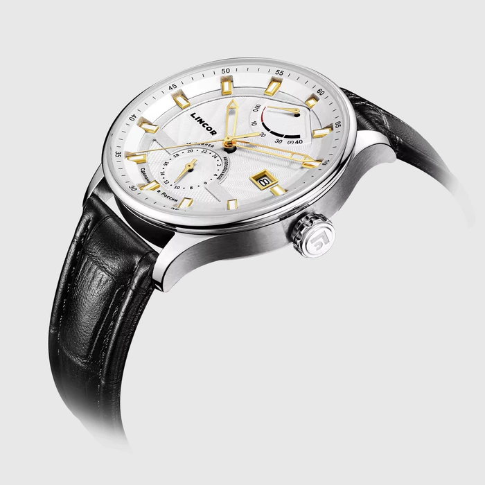 Lincor Automatic Mechanical Wristwatch Silver with Black Strap