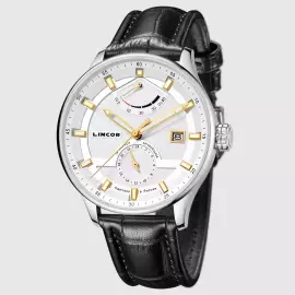 Наручные механические часы с автоподзаводом Lincor серебристые с черным ремешком