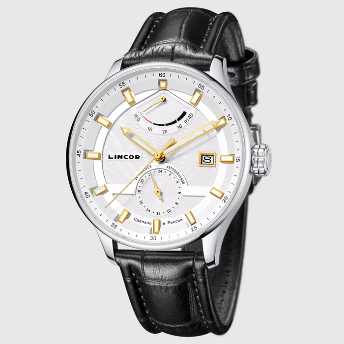 Lincor Automatic Mechanical Wristwatch Silver with Black Strap