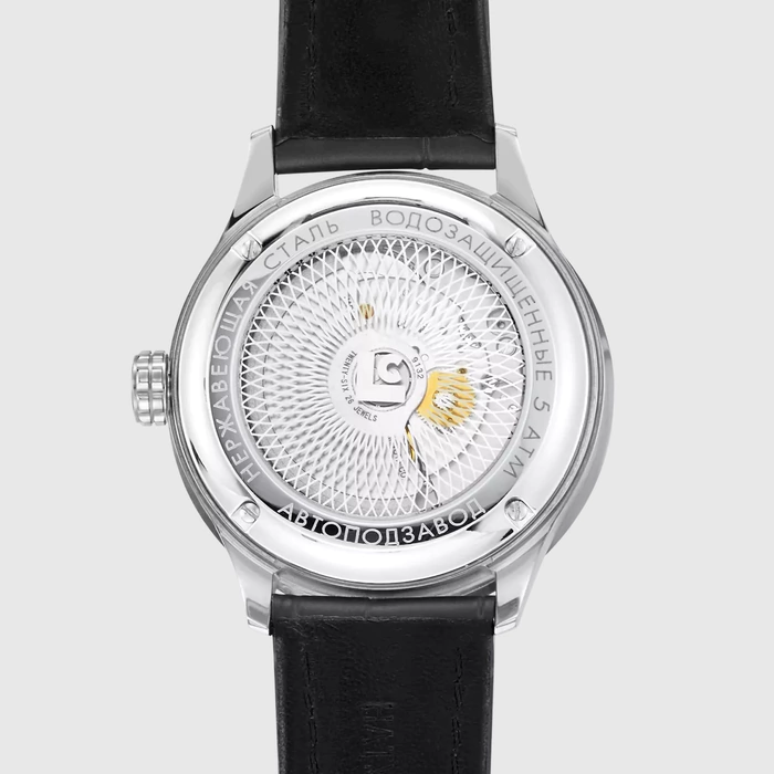Lincor Automatic Mechanical Wristwatch Silver with Black Strap