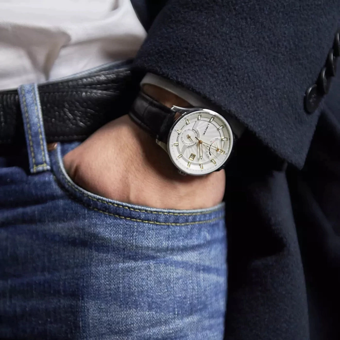 Lincor Automatic Mechanical Wristwatch Silver with Black Strap
