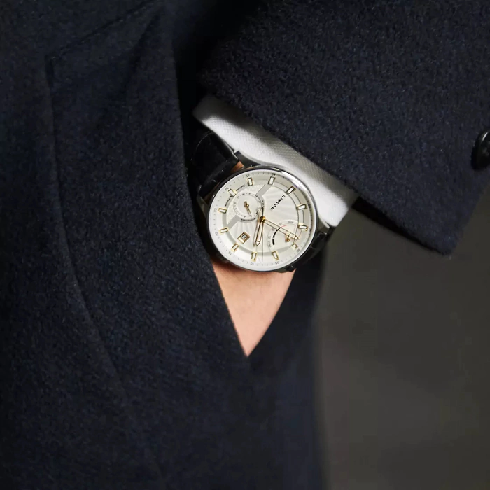 Lincor Automatic Mechanical Wristwatch Silver with Black Strap