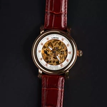 Lincor UNI Self-winding Mechanical Wristwatch in white and gold with a brown strap
