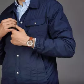 Наручные механические часы с автоподзаводом Lincor UNI бело-золотистые с коричневым ремешком