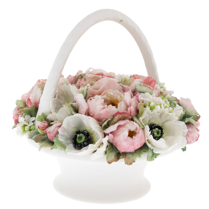 Souvenir made of porcelain "Flower basket with handle" medium