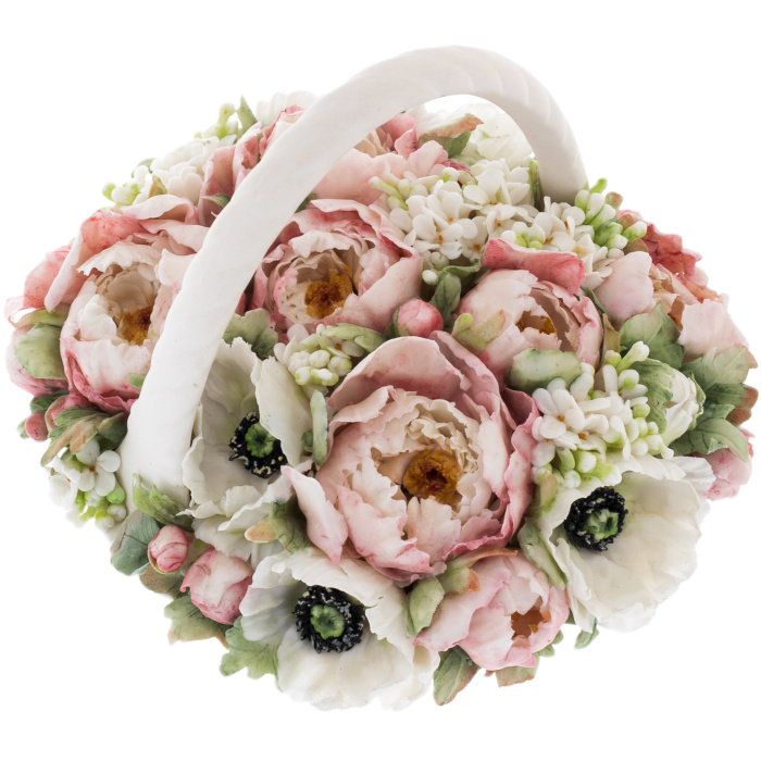 Souvenir made of porcelain "Flower basket with handle" medium