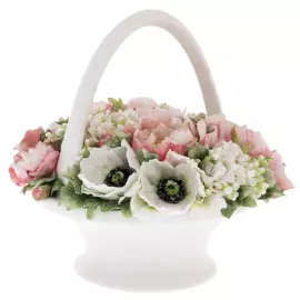 Сувенир из фарфора "Цветочная корзинка с ручкой" средняя