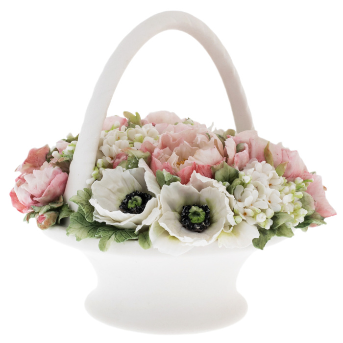 Souvenir made of porcelain "Flower basket with handle" medium