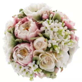 Сувенир из фарфора "Корзина с цветами" с пионом, маком и сиренью, малая, в подарочной коробке