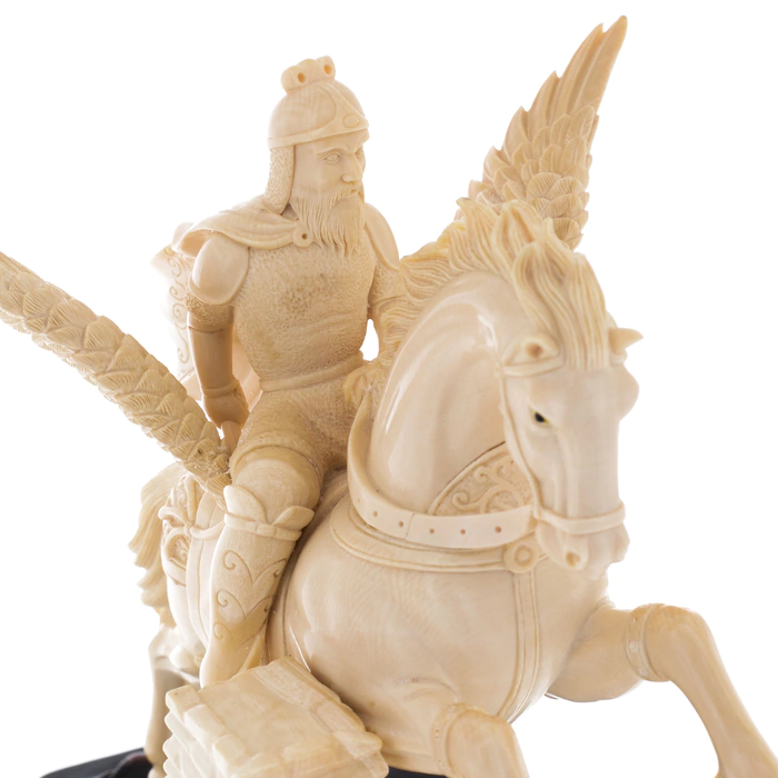Mammoth tusk sculpture "Rider on a winged horse"