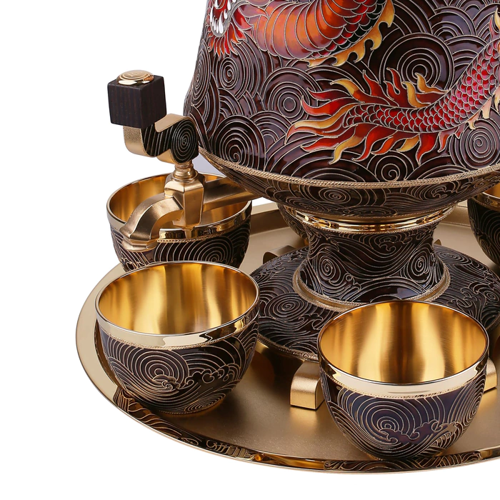 A set for strong drinks "Dragon" made of silver, for 6 people