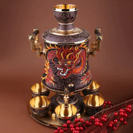 A set for strong drinks "Dragon" made of silver, for 6 people