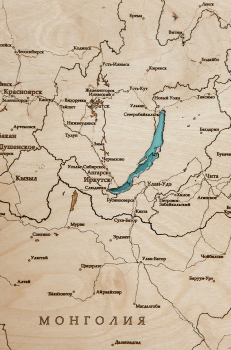 Wooden multi-layered "Map of Siberia" to order