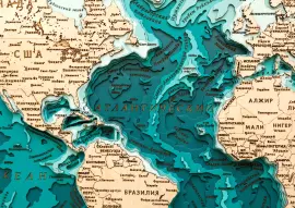 Multi-layered wooden map "World Map No. 6 in Miller projection" to order