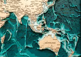 Multi-layered wooden map "World Map No. 6 in Miller projection" to order