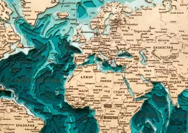 Multi-layered wooden map "World Map No. 6 in Miller projection" to order