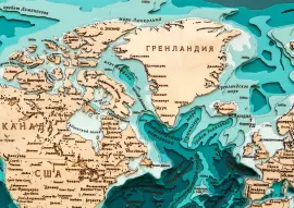 Multi-layered wooden map "World Map No. 6 in Miller projection" to order