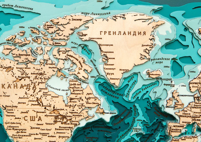 Карта деревянная многослойная "Карта мира №6 в проекции Миллера" на заказ