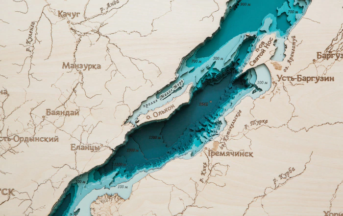 Wooden multi-layered map "Map of Lake Baikal No. 2" to order