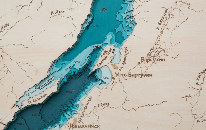 Wooden multi-layered map "Map of Lake Baikal No. 2" to order