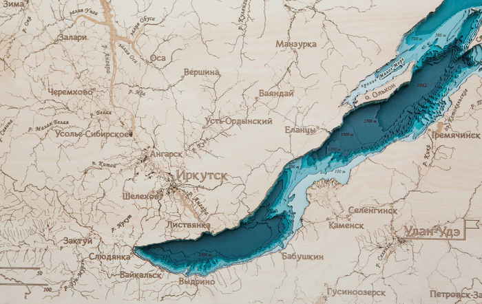 Wooden multi-layered map "Map of Lake Baikal No. 2" to order