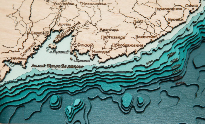 Wooden multi-layered map "Map of Primorsky Krai No. 1" to order