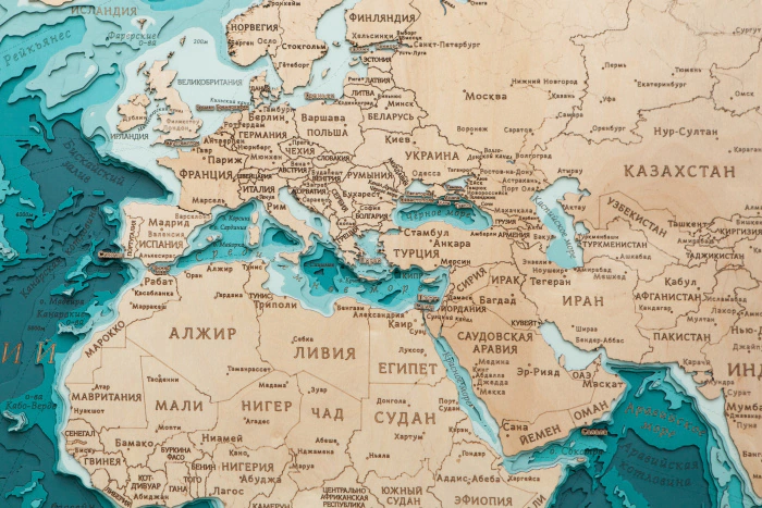 Wooden multi-layered "World Map No. 4" to order