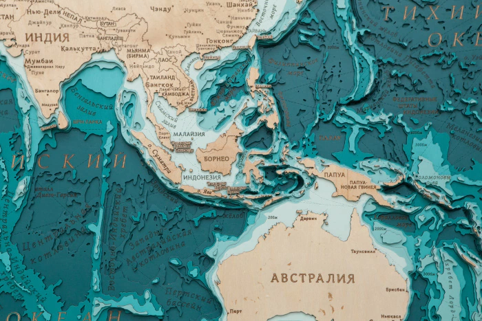 Wooden multi-layered "World Map No. 4" to order