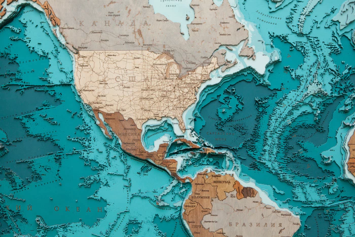 Multi-layered wooden map "World Map No. 5 Premium" to order