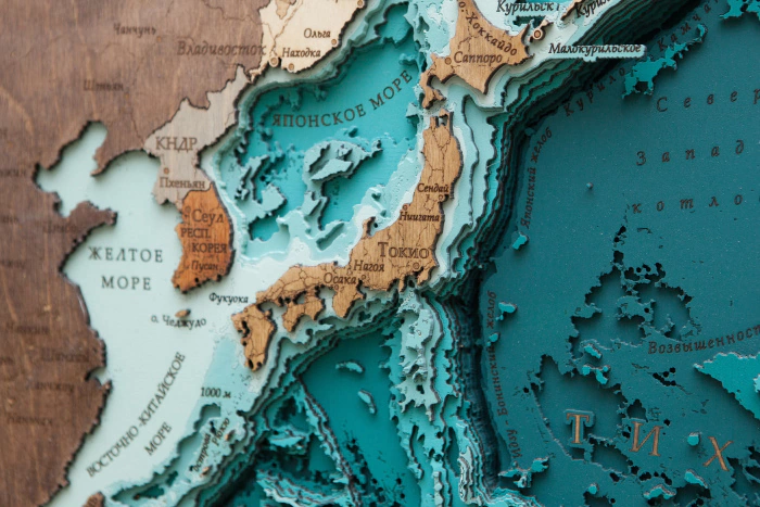 Multi-layered wooden map "World Map No. 5 Premium" to order