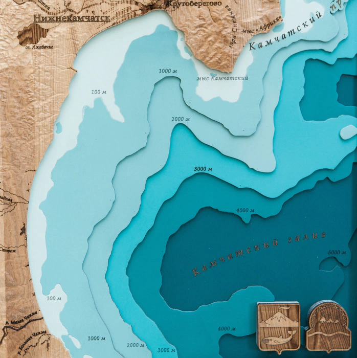 Wooden multi-layered map "Map of Ust-Kamchatsky district, relief" to order