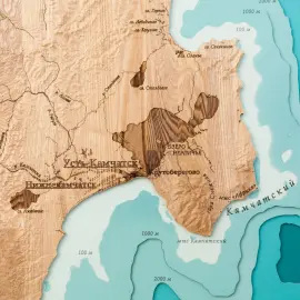 Карта деревянная многослойная "Карта Усть-Камчатского района, рельеф" на заказ Карта деревянная многослойная "Карта Усть-Камчатского района, рельеф" на заказ