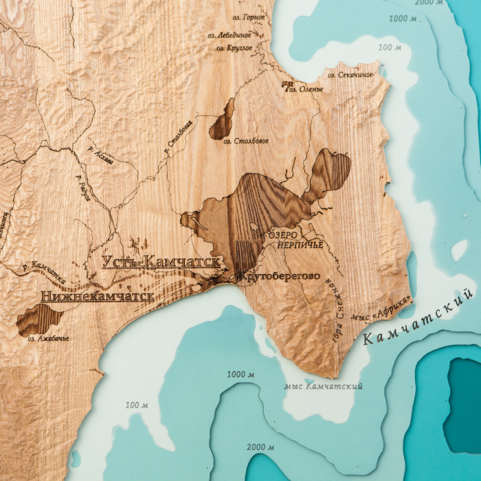 Wooden multi-layered map "Map of Ust-Kamchatsky district, relief" to order